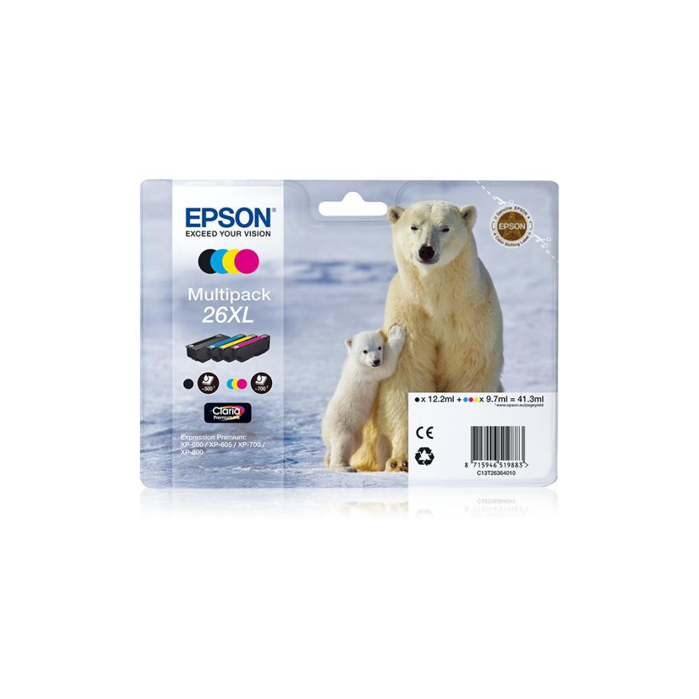 ORIGINAL Epson Multipack nero / ciano / magenta / giallo C13T26364010 26 XL ~2500 Seiten 4 cartucce d'inchiostro XL: T2621 + T26