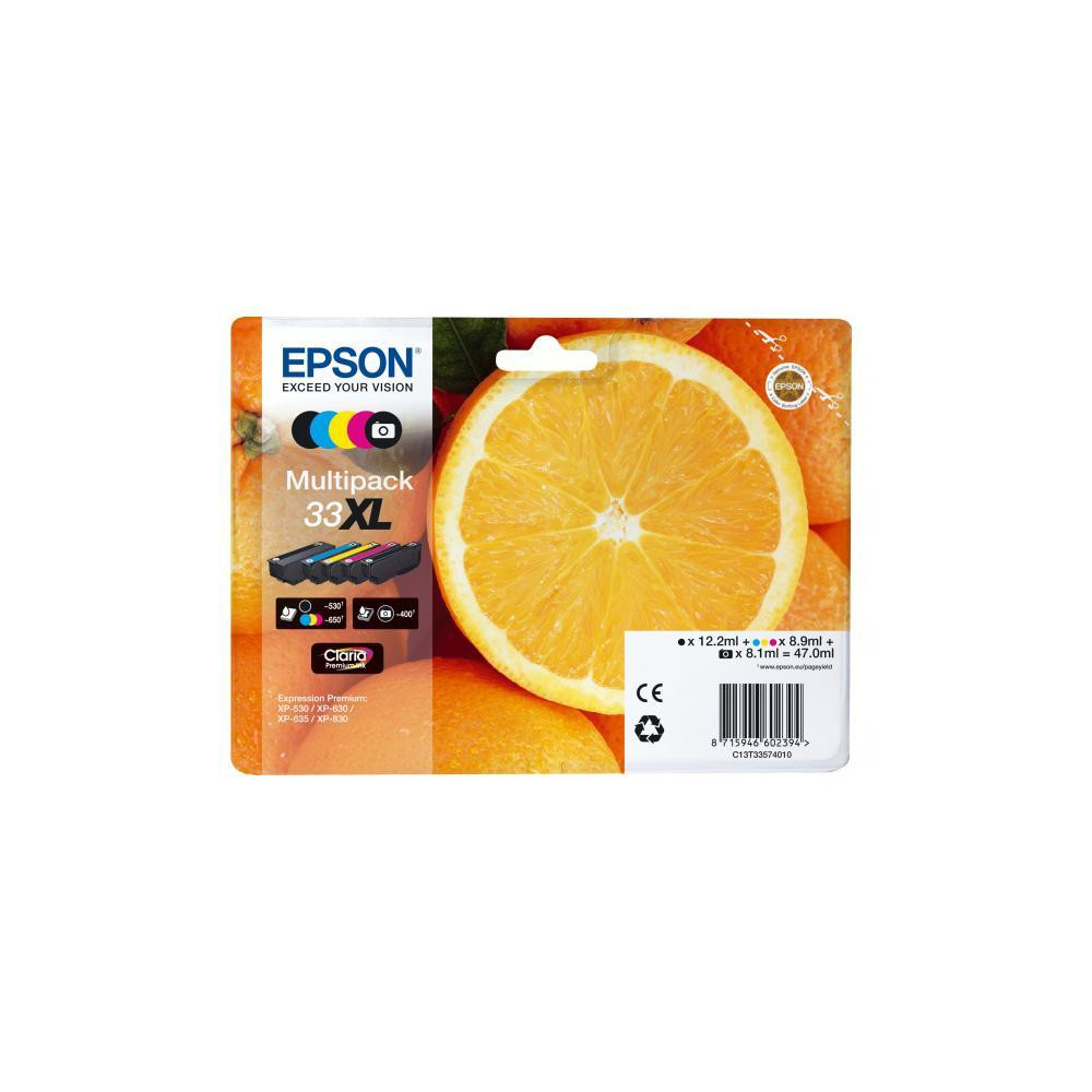 ORIGINAL Epson Multipack nero / ciano / magenta / giallo / Nero (Foto) C13T33574011 33 XL ~2880 Seiten 5 Cartucce d'inchiostro: 
