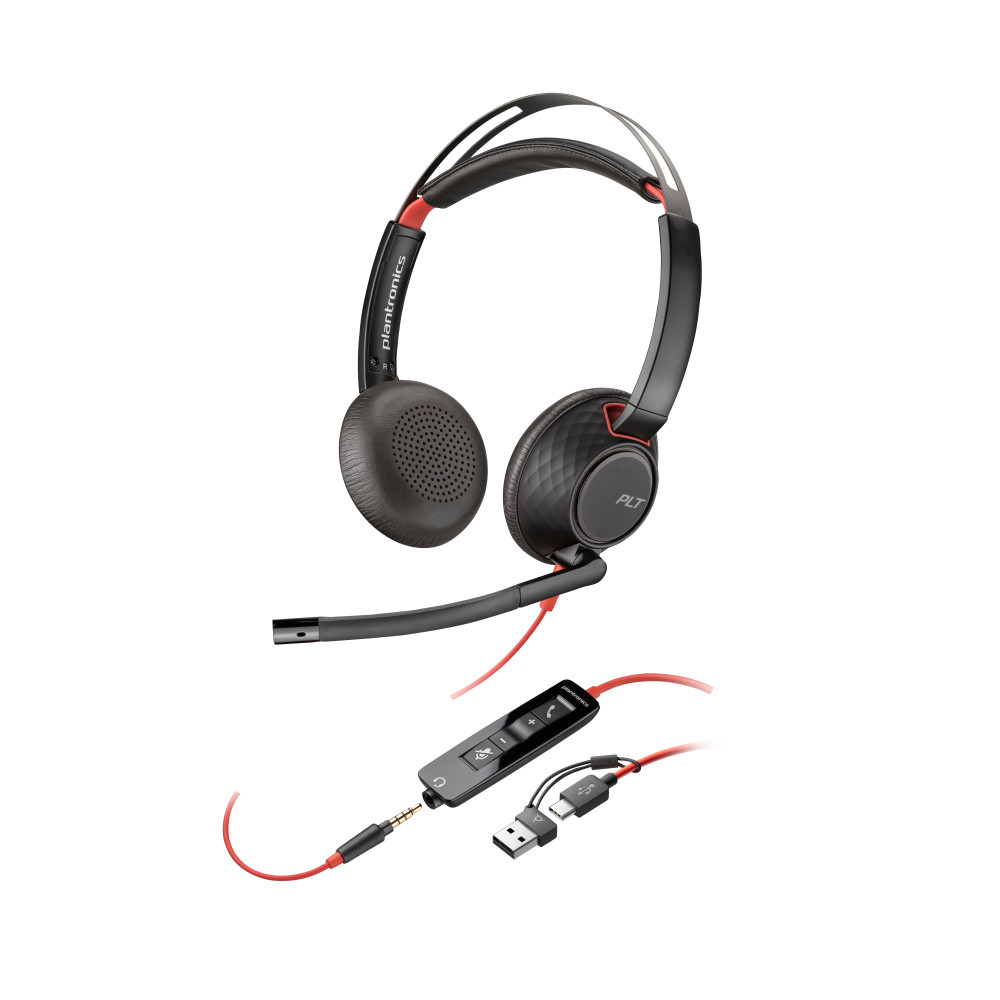 HP Poly Cuffie stereo Poly Blackwire 5220 con connettore USB-C + spina da 3,5 mm + adattatore USB-C/A
