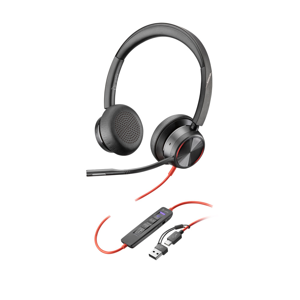 HP Poly Cuffie stereo Poly Blackwire 8225 con connettore USB-C, certificate per Microsoft Teams + adattatore USB-C/A