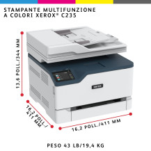 Xerox C235 A4 22 ppm Copia/Stampa/Scansione/Fax wireless con stampa fronte/retro PS3 PCL5e/6 ADF 2 vassoi Totale 251 fogli