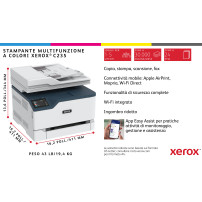 Xerox C235 A4 22 ppm Copia/Stampa/Scansione/Fax wireless con stampa fronte/retro PS3 PCL5e/6 ADF 2 vassoi Totale 251 fogli