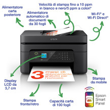 Epson WorkForce WF-2930DWF stampante multifunzione A4 getto d'inchiostro (stampa, scansione, copia), display LCD 3.7cm, ADF, WiF