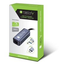 Techly IDATA USB-ETGIGA-AA replicatore di porte e docking station per laptop Cablato USB 3.2 Gen 1 (3.1 Gen 1) Type-A Nero, Arge