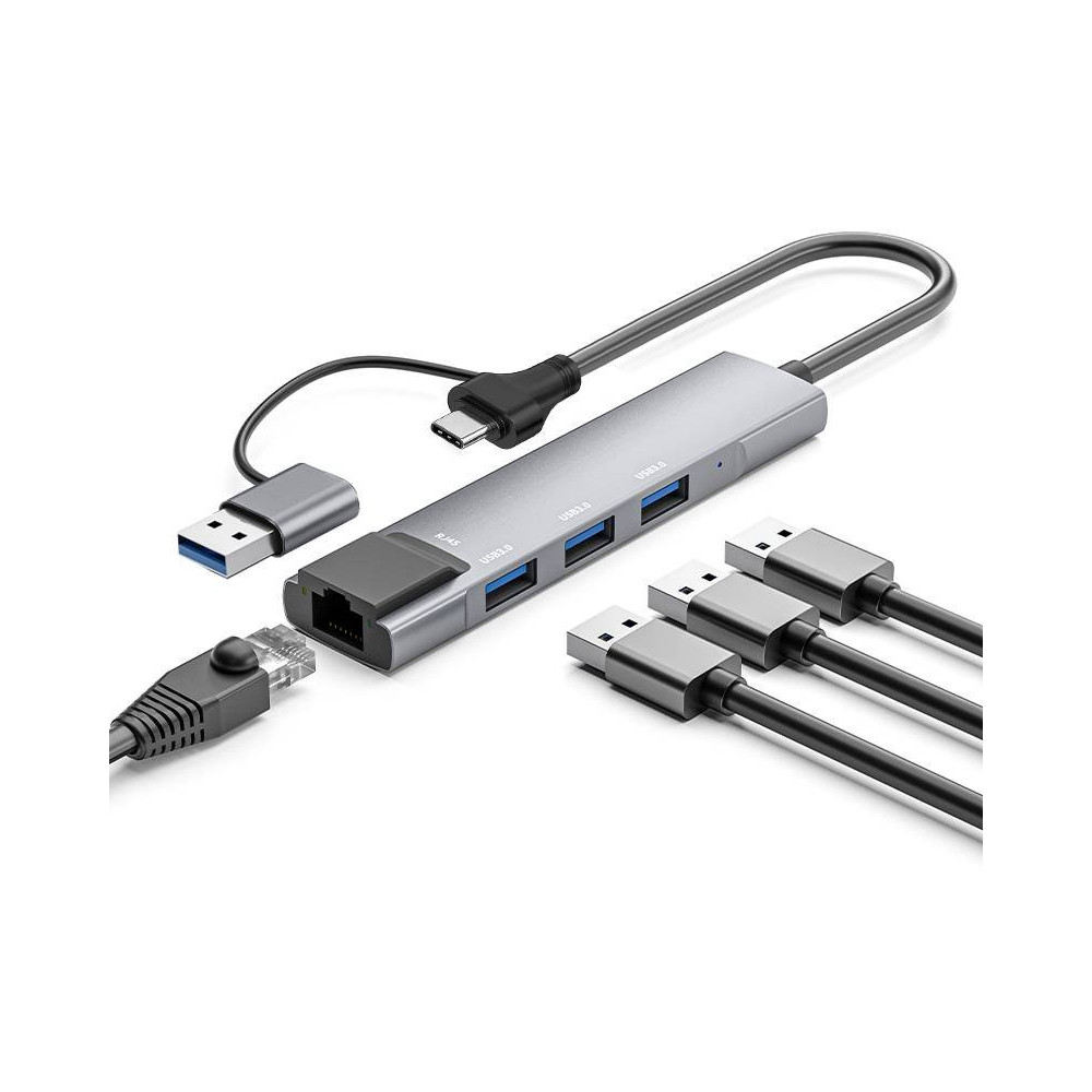 HUB USB 3.0 ADATTATORE TYPE-C NEURA 3*USB 3.0 + RJ45 USB A+C 2IN1 ADJ