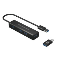 HUB USB 3.0 4 PORTE BK 4*USB A + ADATT.USB C (ALLUMINIO)