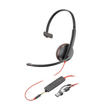 HP Poly Cuffie monoaurali Poly Blackwire 3215 con connettore USB-C + spina da 3,5 mm + adattatore USB-C/A