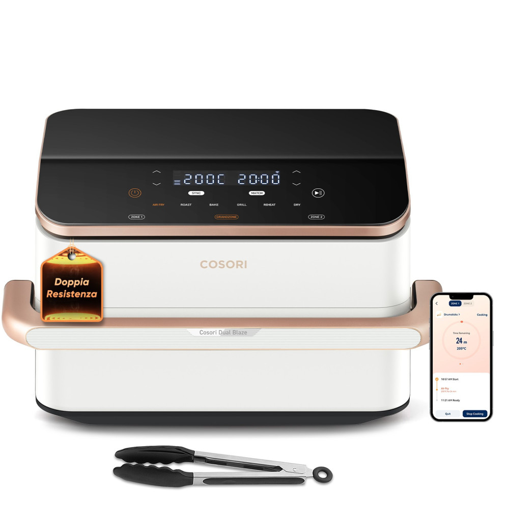 Cosori FRIGGITRICE AD ARIA Dual Blaze Twinfry™ Chef Edition, 10 Litri, 7 in 1, Doppia Resistenza, Doppio Cestello 5L&5L e Separa