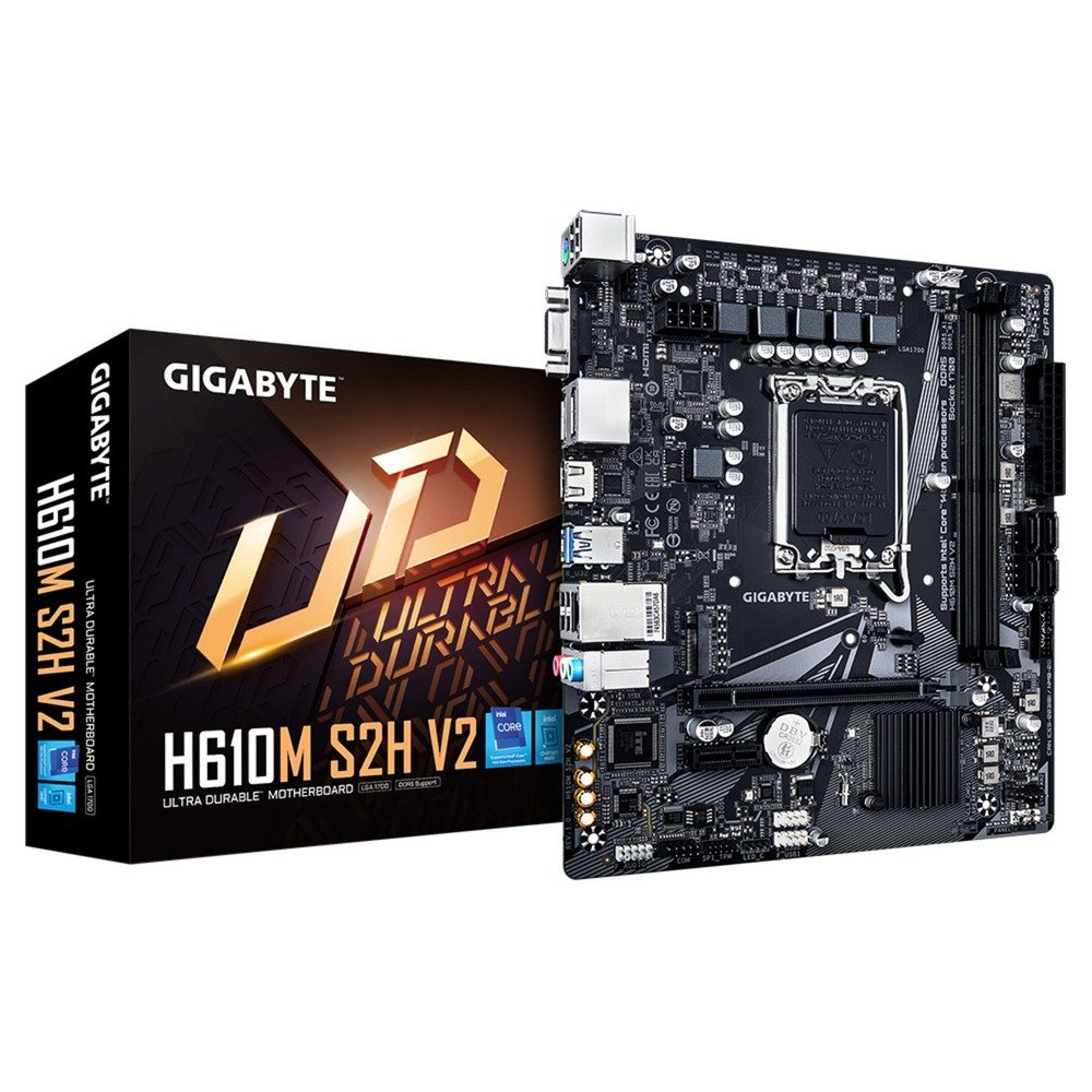 GIGABYTE H610M S2H V2 Scheda Madre - Supporta CPU Intel Core di 14a generazione, 4+1+1 Fasi Ibride VRM Digitale, fino a 5600MHz 