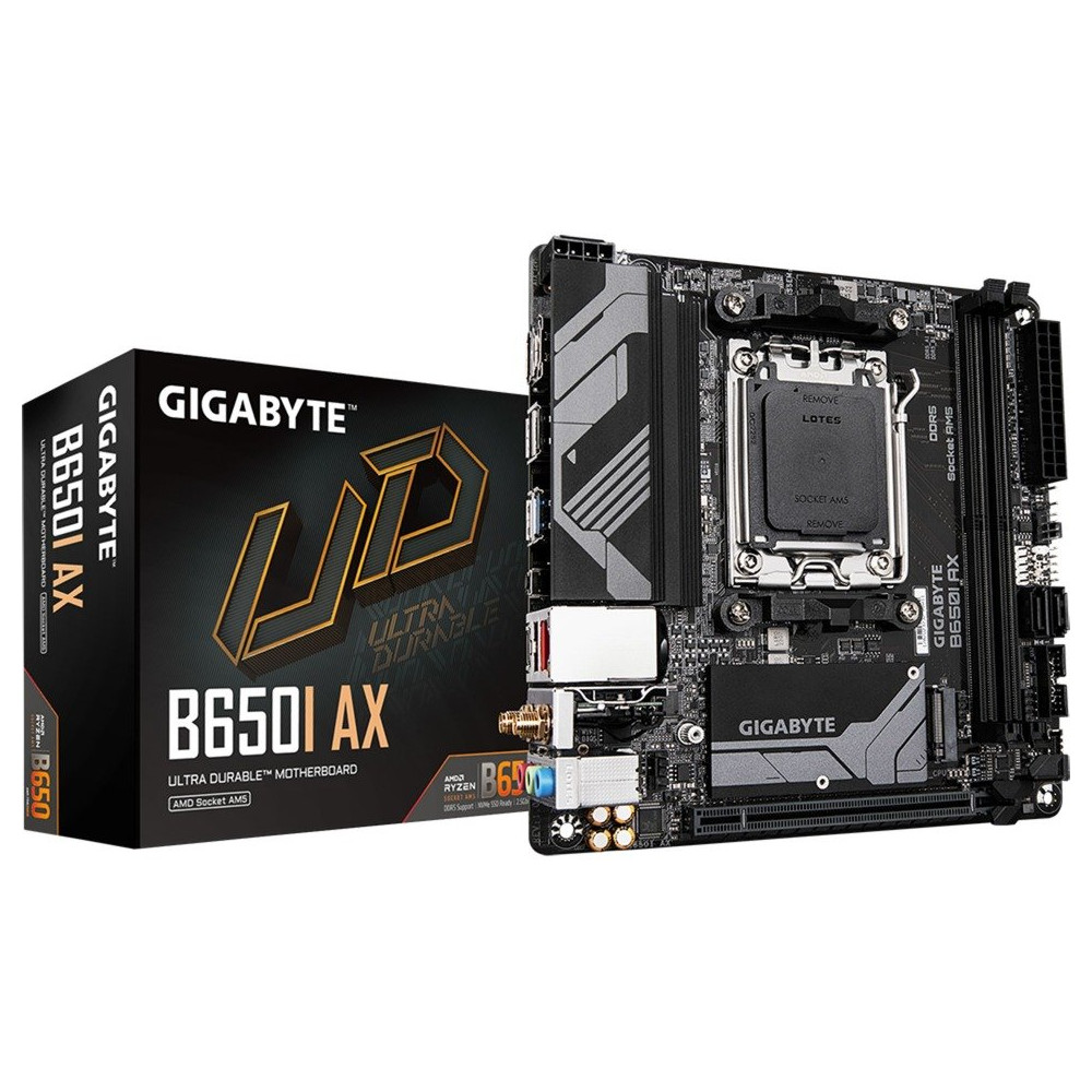 GIGABYTE B650I AX Scheda madre - AMD Ryzen serie 9000, VRM a 5+2+1 fasi, fino a 6400 MHz DDR5 (OC), 1xPCIe 4.0 M.2, LAN 2,5 GbE,