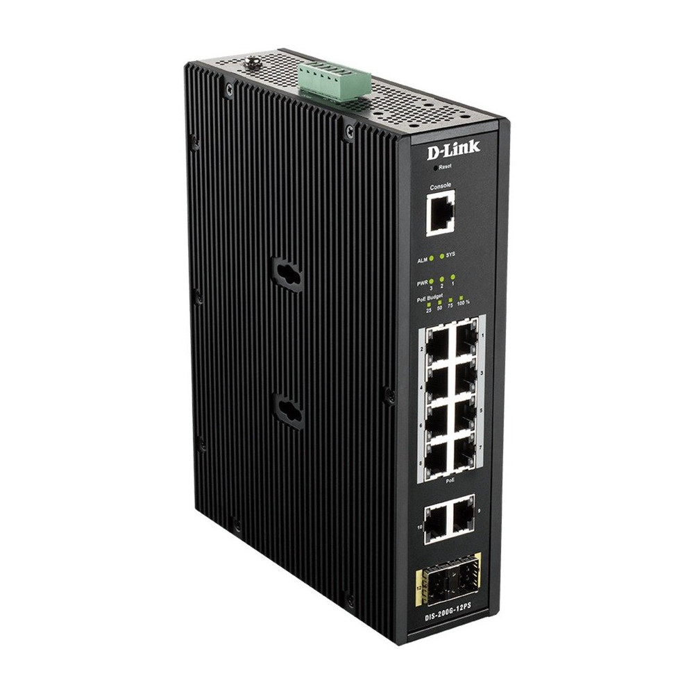 D-Link DIS-200G-12PS switch di rete Gestito L2 Gigabit Ethernet (10/100/1000) Supporto Power over Ethernet (PoE) Nero, Interrutt