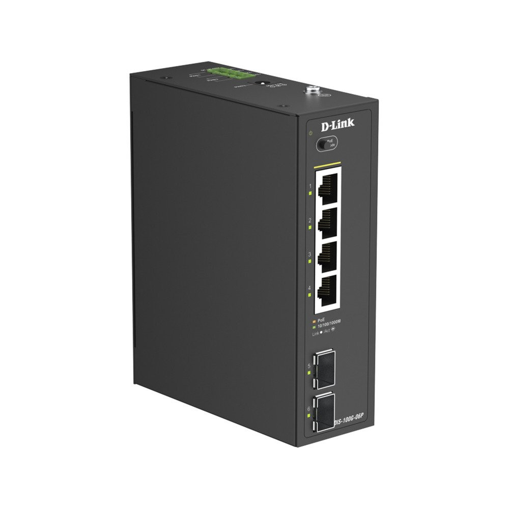 D-Link DIS-100G-06P switch di rete Non gestito L2 Gigabit Ethernet (10/100/1000) Supporto Power over Ethernet (PoE) DIN rail Ner