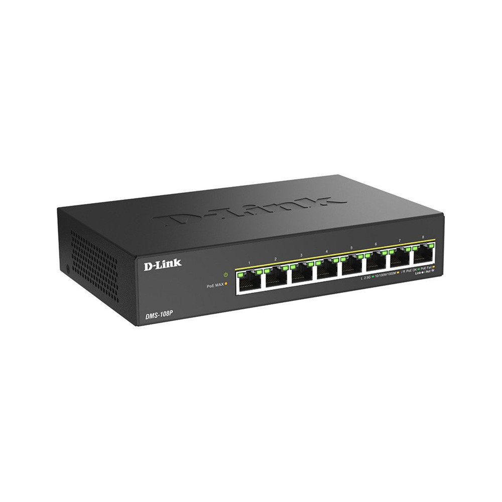 D-Link DMS-108P/E switch di rete Non gestito 2.5G Ethernet (100/1000/2500) Supporto Power over Ethernet (PoE) Nero, Interruttore