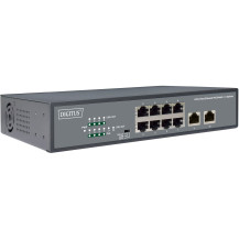 Digitus 8 Port Fast Ethernet PoE Switch, 19 Inch, Unmanaged, 2 Uplinks, Interruttore