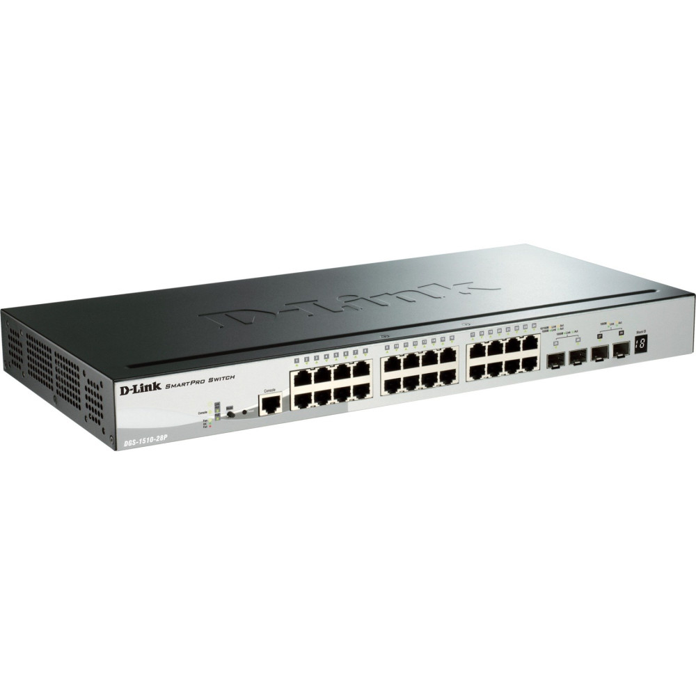 D-Link DGS-1510-28P switch di rete Gestito L3 Gigabit Ethernet (10/100/1000) Supporto Power over Ethernet (PoE) Nero, Interrutto
