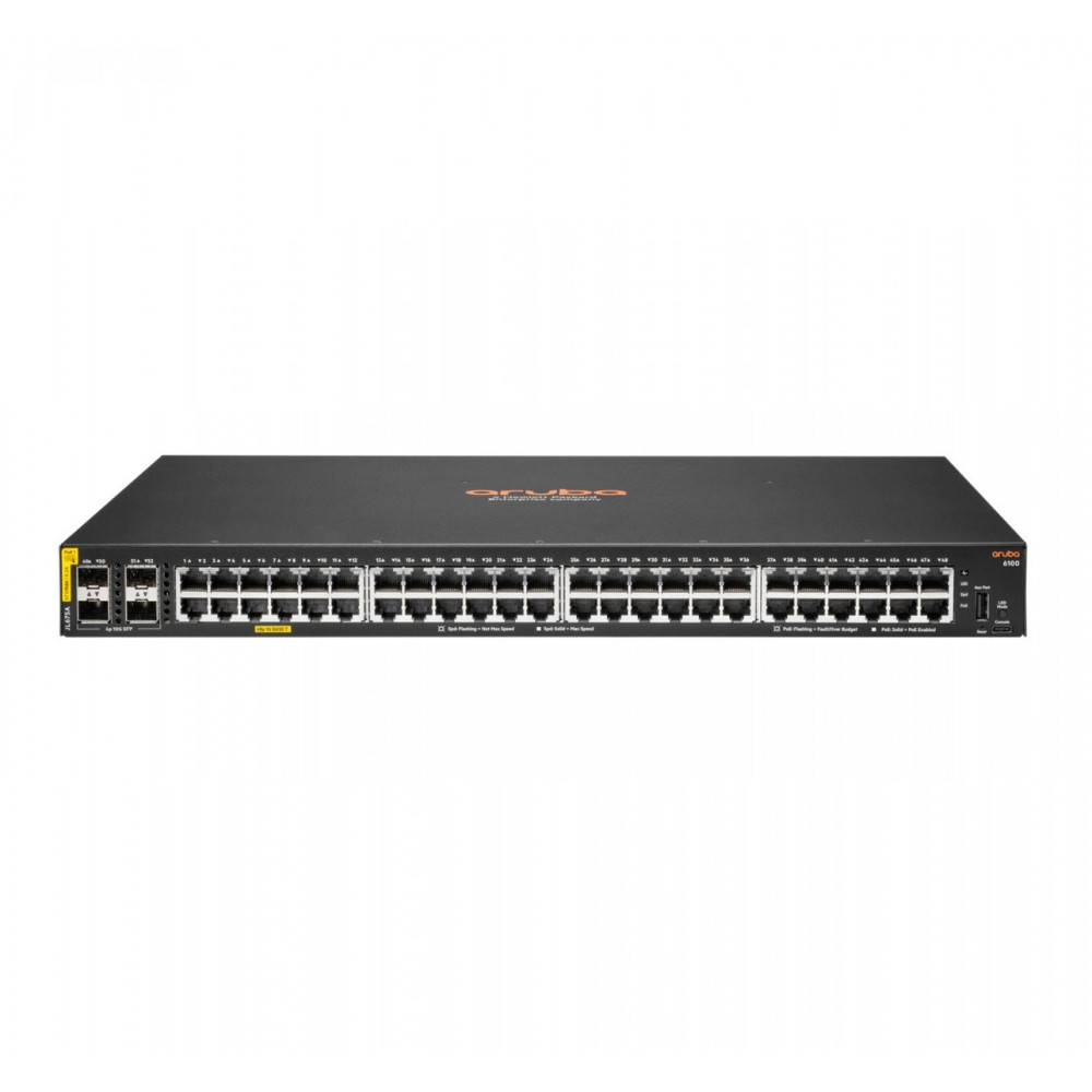 SWITCH HPE JL675A ARUBA 6100 48 PORTE 10/100/1000 POE+ (370W) + 4X 1GB/10GB SFP+ GAR A VITA JL675A HPE