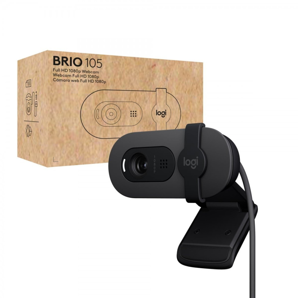 WEBCAM LOGITECH  BRIO 105 Full HD 1920x1080 2MP 30fps USB A Bilanc autom illuminaz Messa a fuoco fissa copriobiettivo-960-001592