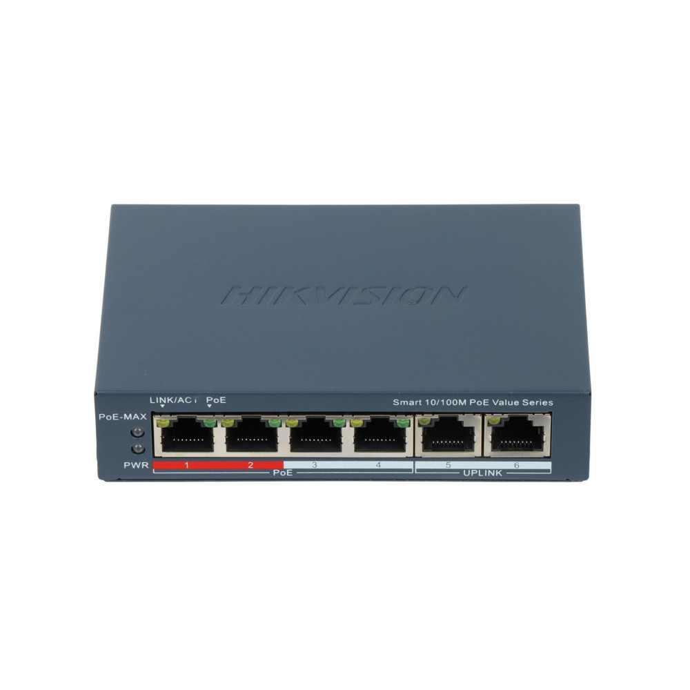 SWITCH HIKVISION 4 × 10/100 Mbps PoE port,2 × 10/100 Mbps RJ45 port PoE power budget 45w, - DS-3E1106P-EI/M DS-3E1106P-EI/M HIKV
