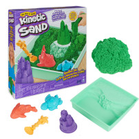 Kinetic Sand , Playset Castelli di Sabbia Verde, Sabbia Cinetica con Vaschetta, Sabbia Magica, Sabbia Verde 454gr, 3 Formine Inc