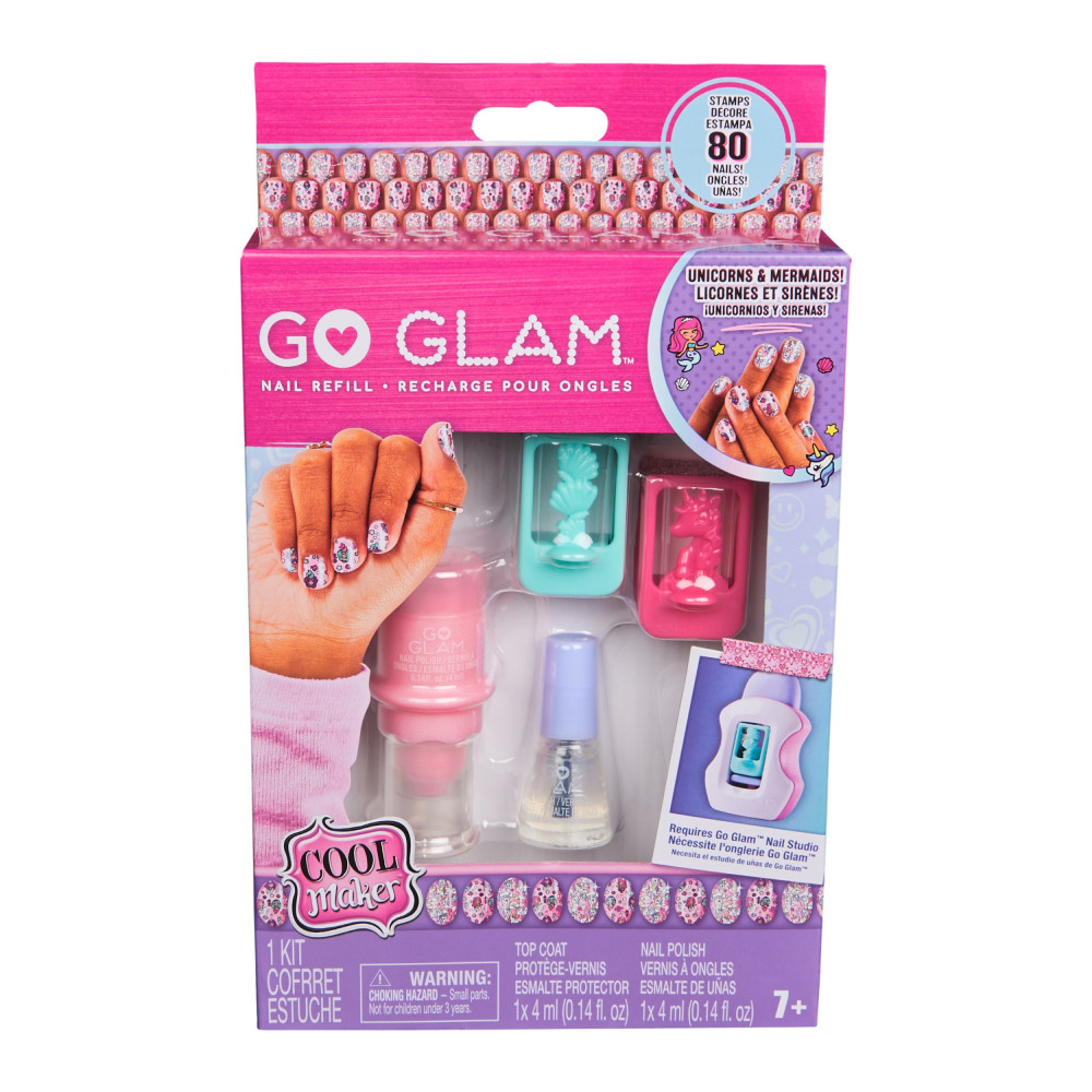 Cool Maker , GO GLAM, Ricarica per stampo per unghie con motivi di unicorni e sirene, kit per 80 unghie, giocattoli creativi per