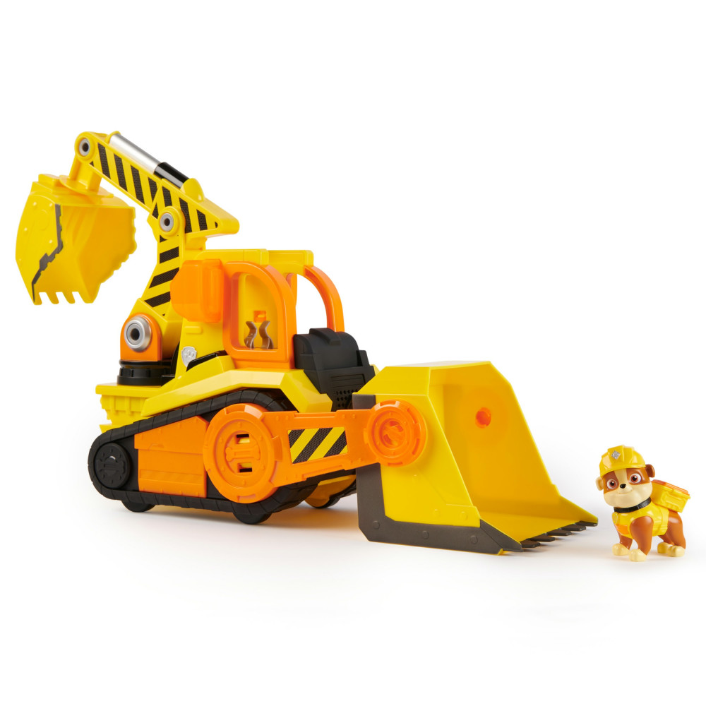 Rubble & Crew , Veicolo da lavoro Deluxe di Rubble, Bulldozer da cantiere con luci, suoni e personaggio, giocattoli per bambini 