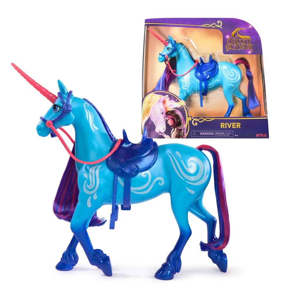 Unicorn Academy , Unicorno River, 2 accessori per l'equitazione, Alto 28 cm, Compatibile con la bambola di Isabel, Bambole e Uni