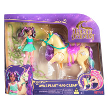 Unicorn Academy, Ava & Plant Magic Leaf con effetto luminoso, 2 accessori per l'equitazione, bambole e unicorni giocattolo per b