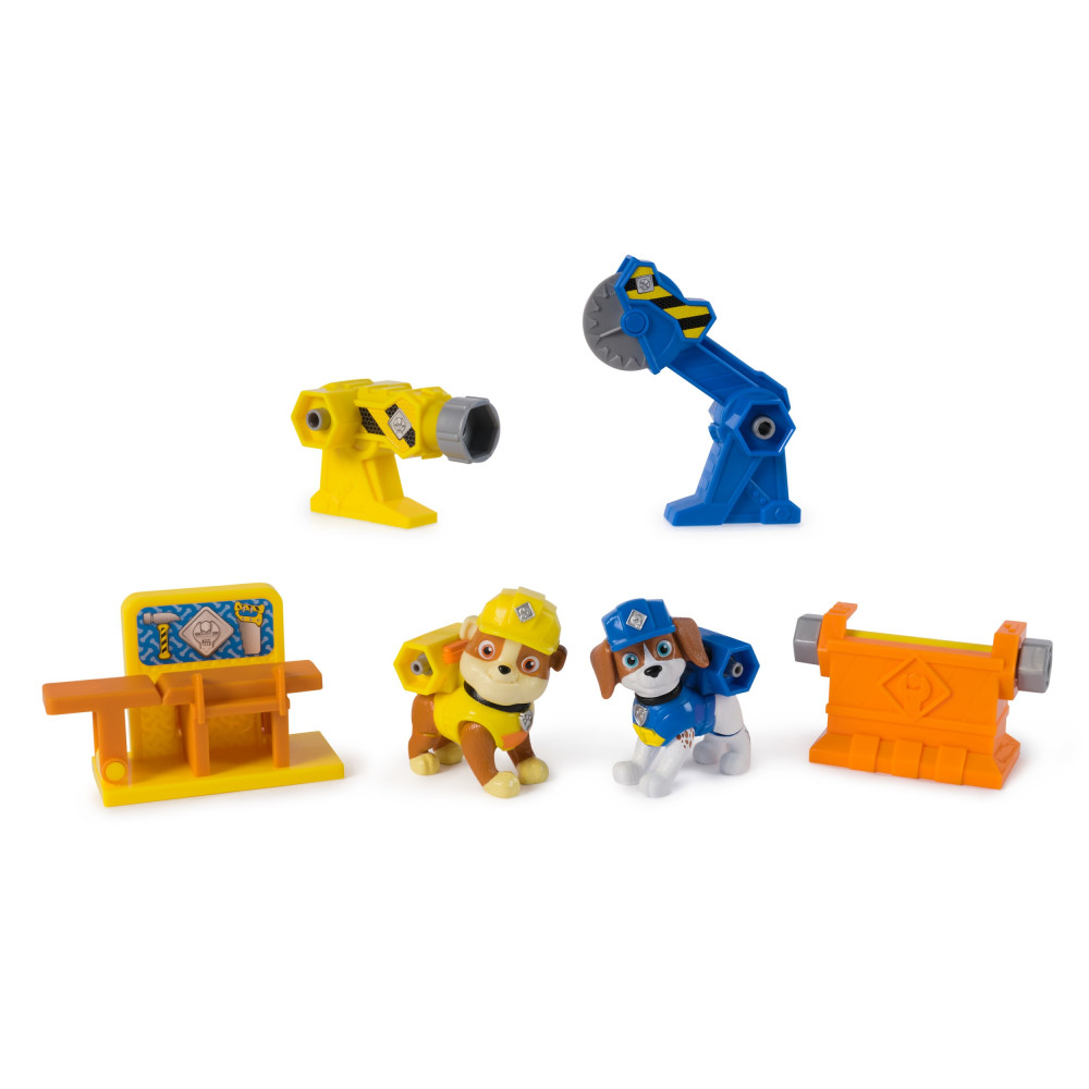 Rubble & Crew , Power Tool Pups, personaggi giocattolo Rubble e Wheeler con 2 attrezzi da operaio e 2 accessori da costruzione, 