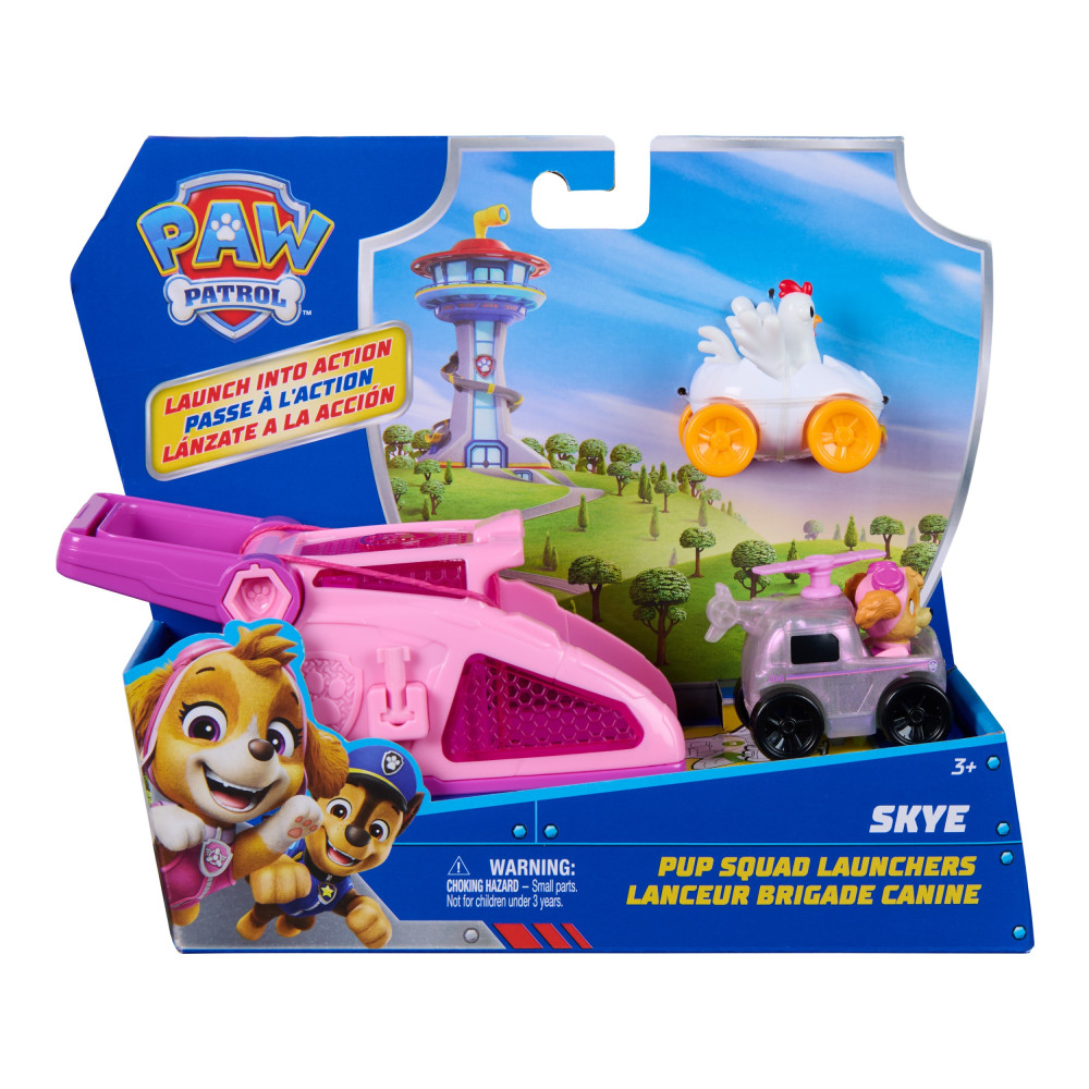 PAW Patrol , lanciatori Pup Squad di Skye con veicolo di Chickaletta, confezione da 2, giocattoli per bambini e bambine dai 3 an
