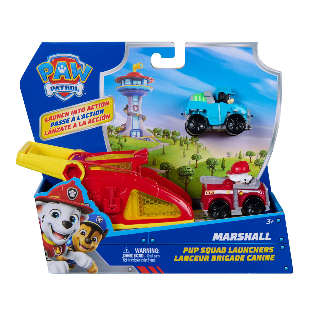 PAW Patrol , lanciatori Pup Squad di Marshall con veicolo di Rex, confezione da 2, giocattoli per bambini e bambine dai 3 anni i