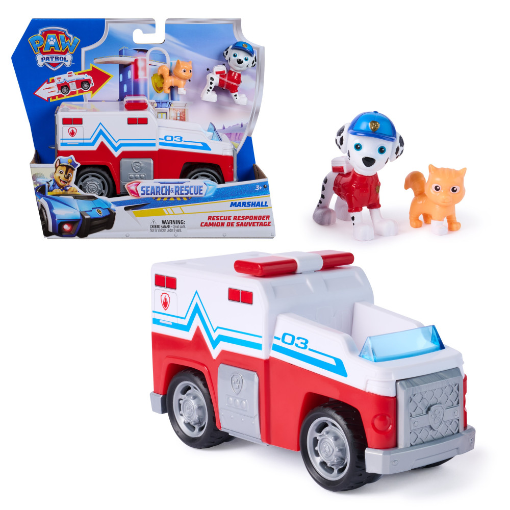 PAW Patrol : Search & Rescue, Camion di Salvataggio di Marshall con 2 Personaggi, Camion Giocattolo a Retrocarica, Giocattoli pe