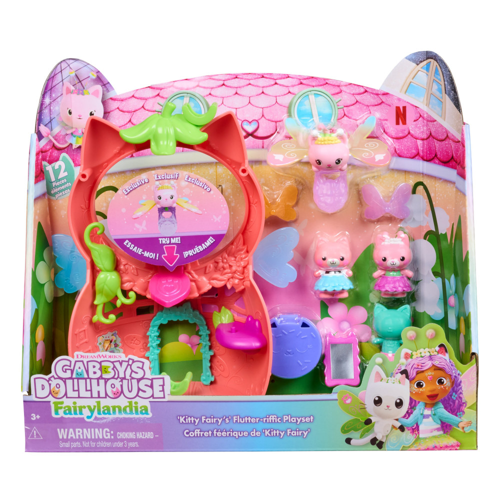Gabby's Dollhouse Fairylandia, set di gioco Kitty Fairy con ali magiche con 12 pezzi ed esclusivo anello con ali magiche, giocat