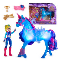 Unicorn Academy, unicorno Train & Glow River con Isabel, 3 accessori da dressage ed effetto luminoso, bambole e unicorni giocatt