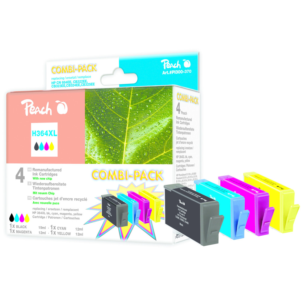 Peach PI300-370 cartuccia d'inchiostro 4 pz Resa elevata (XL) Nero, Ciano, Magenta, Giallo