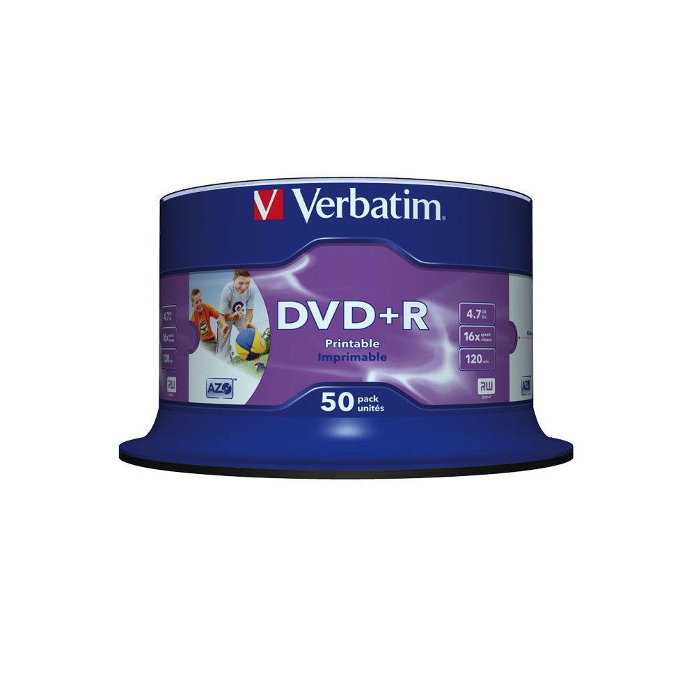 Verbatim DVD+R Wide Inkjet Printable No ID Brand 4,7 GB 50 pz