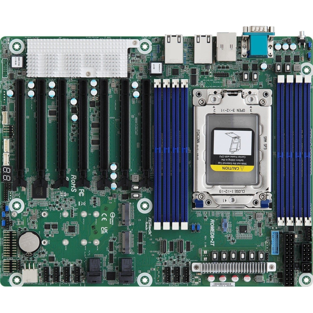 ASRock ROMED8-2T/BCM, 1xSKT SP3, AMD EPYC 7000, SoC, SATA, NVMe, 2xM.2, 2x10GbE Broadcom, IPMI