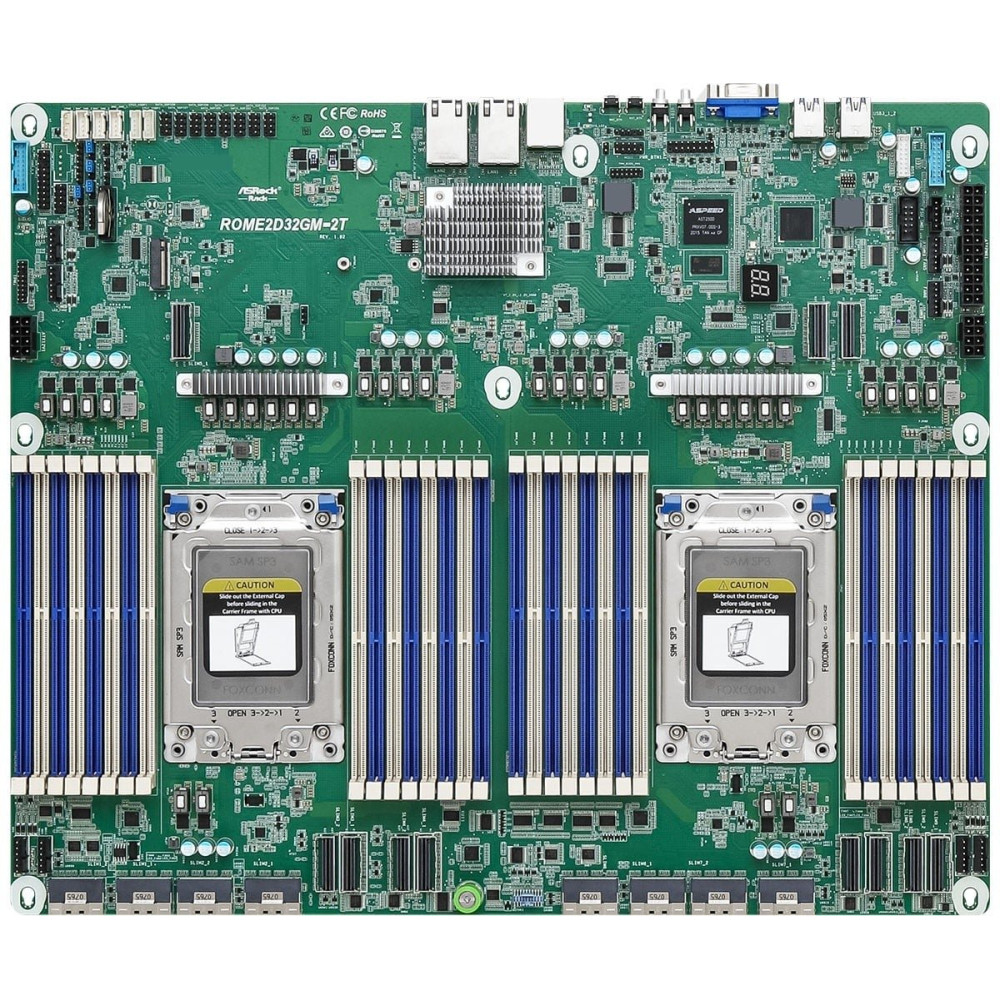 ASRock ROME2D32GM-2T, 1xSKT SP3, AMD EPYC 7003, SoC, SATA, NVMe, 1xM.2, 2x10GbE, IPMI