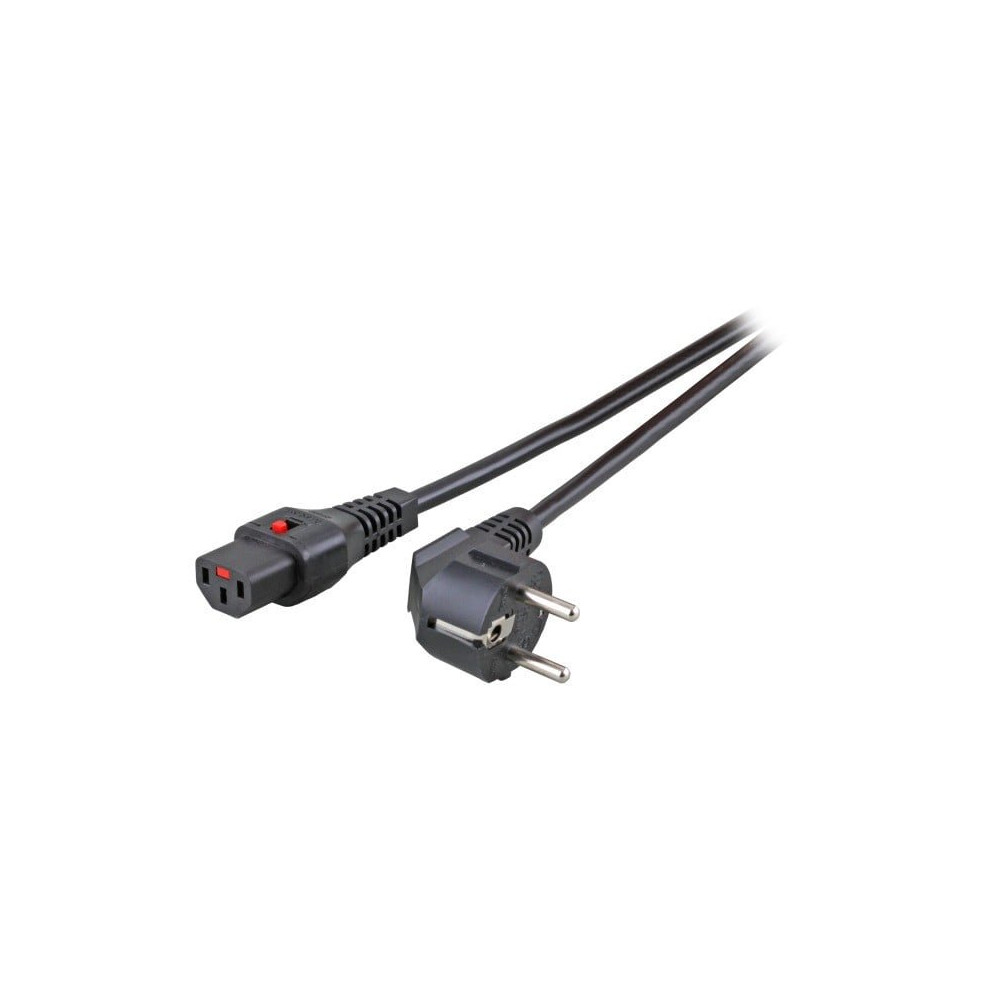 Cavo di alimentazione Schuko angolato/IEC C13 dritto M/F 1,5m nero con blocco IEC LOCK