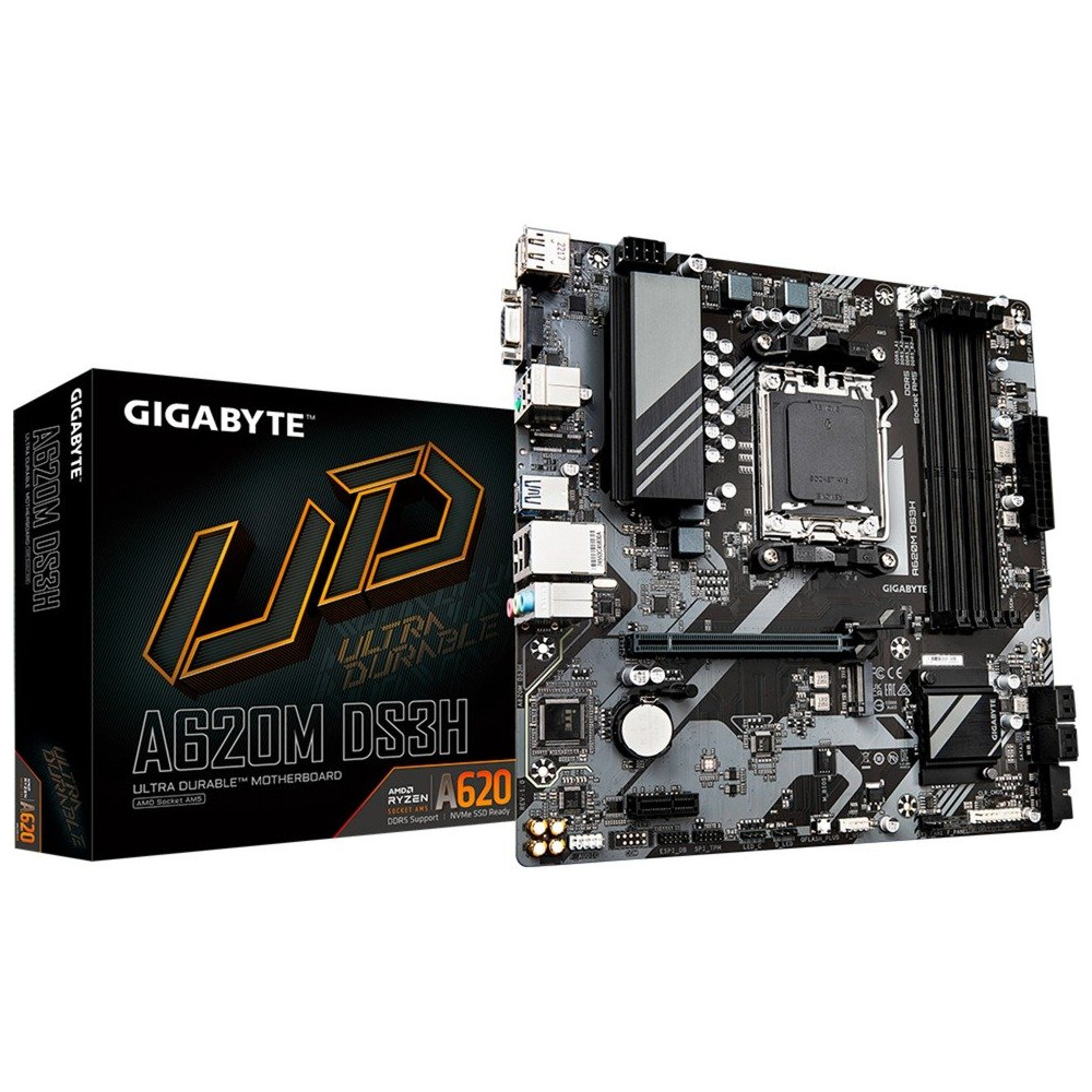 GIGABYTE A620M DS3H Scheda madre - Supporta CPU AMD Ryzen 8000, VRM digitale 5+2+2 fasi, fino a 7600MHz DDR5 (OC), 1xPCIe 4.0 M.