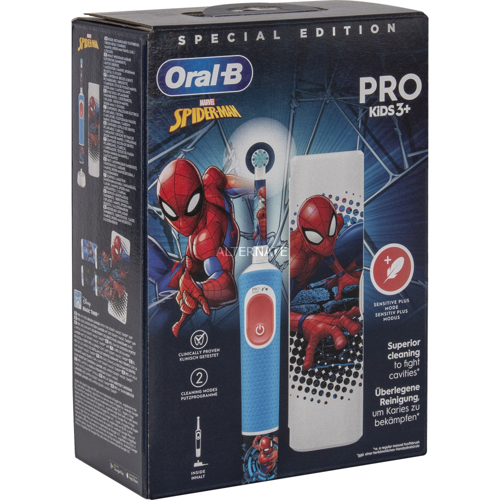 Braun Vitality Pro Kids Spiderman Bambino Spazzolino rotante-oscillante Blu, Rosso, Spazzolino da denti elettrico
