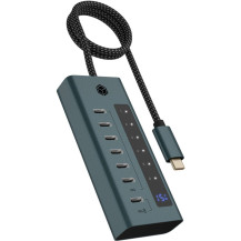 ICY BOX IB-HUB1457-C31 USB 3.2 Gen 1 (3.1 Gen 1) Type-C 10000 Mbit/s Blu, Grigio, Hub USB