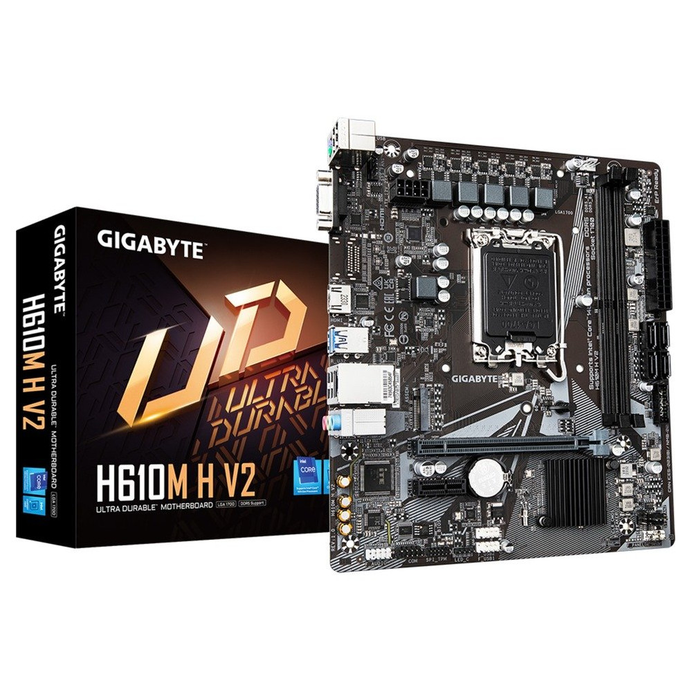 GIGABYTE H610M H V2 Scheda madre - Supporta processori Intel Core 14th CPUs, 4+1+1 Hybrid Digital VRM, up to 5600MHz DDR5, 1xPCI