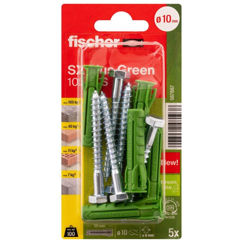 fischer Dübel SX Plus Green 10x50 S K, Tassello