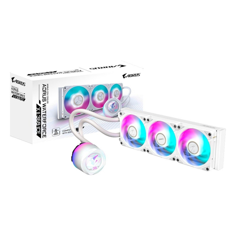 GIGABYTE AORUS WATERFORCE X II 360 ICE Raffreddamento a liquido per CPU AIO - 3x ventole ARGB da 120 mm, LCD a colori, DAISY-CHA