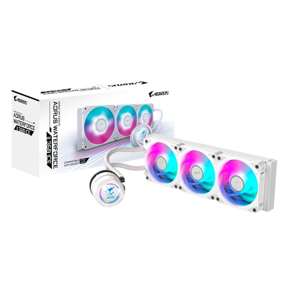 GIGABYTE AORUS WATERFORCE II 360 ICE Raffreddamento a liquido per CPU AIO - 3x ventole ARGB da 120 mm, meccanismo a incastro, DA