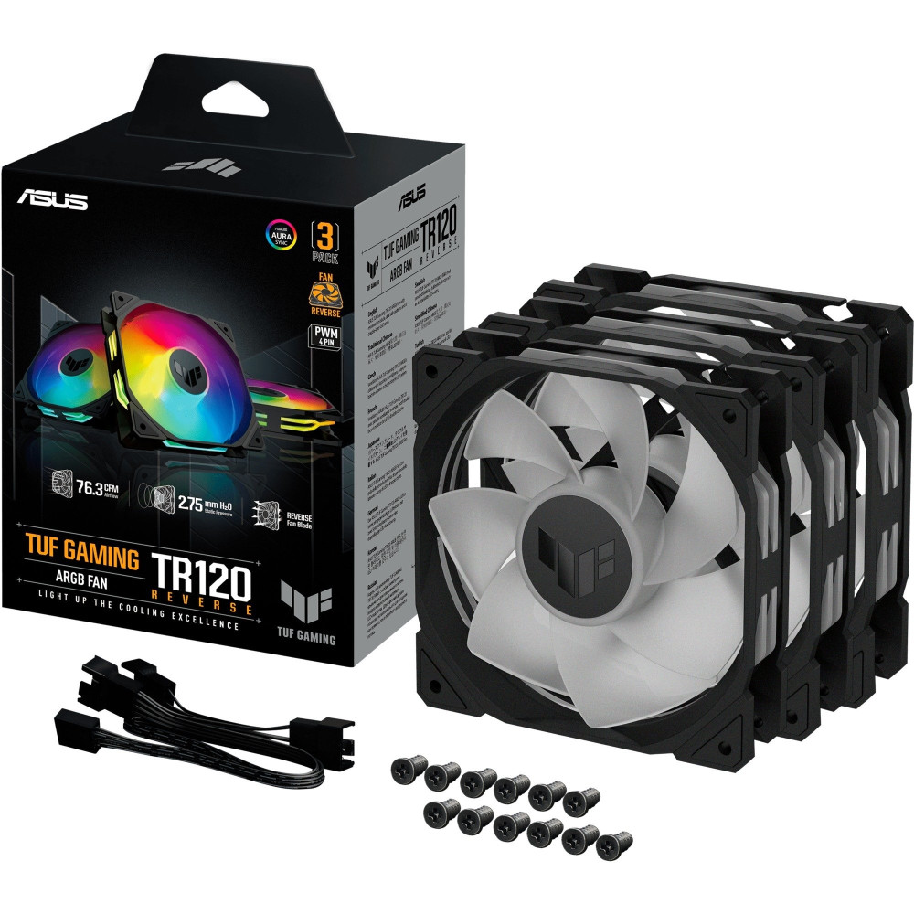ASUS TUF Gaming TR120 ARGB Reverse Fan - Triple Pack Case per computer Ventilatore 12 cm Nero, Ventola