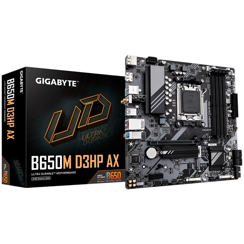GIGABYTE B650M D3HP AX Scheda madre - AMD Ryzen serie 9000, VRM a 5+2+2 fasi, fino a 8000 MHz DDR5 (OC), 2xPCIe 4.0 M.2, WIFI 6E