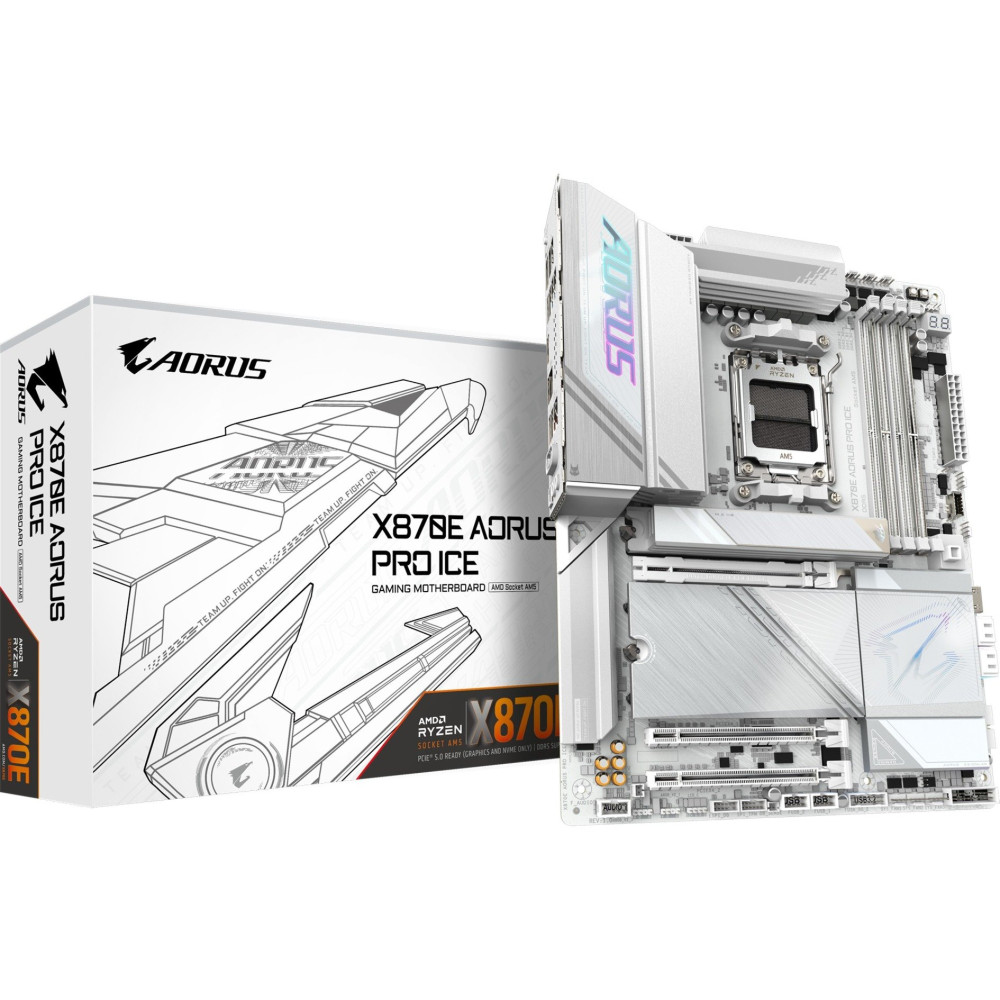 GIGABYTE X870E AORUS PRO ICE Scheda Madre - Supporta CPU AMD Ryzen 9000, 16+2+2 Fasi VRM Digitale, fino a 8000MHz DDR5 (OC), 3xP