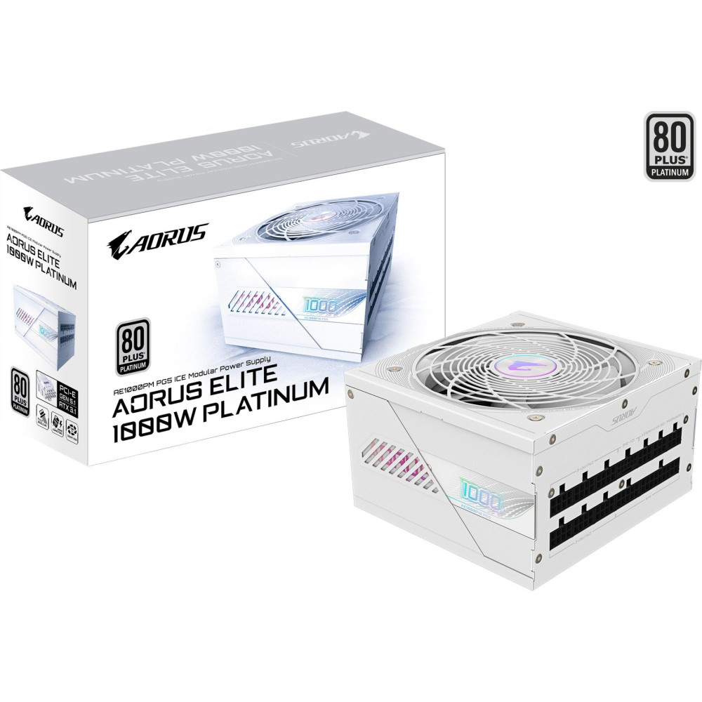 GIGABYTE AORUS ELITE P1000W ICE Alimentatore - PCIe 5.0, 80 PLUS Platinum, Design completamente modulare, Ventola da 120 mm, Com