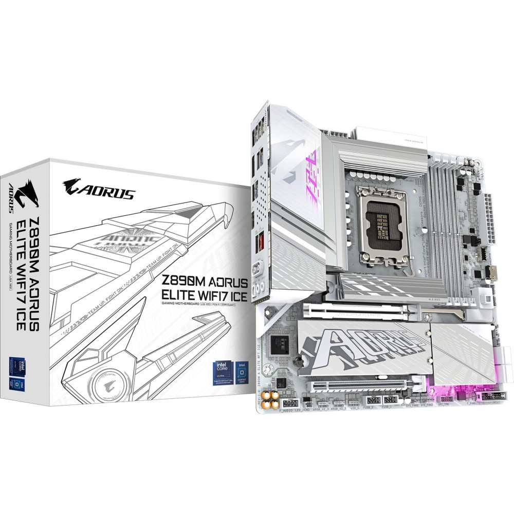 GIGABYTE Z890M AORUS ELITE WIFI7 ICE Scheda Madre - Supporta CPU Intel Core Ultra (Serie 2), VRM a 12+1+2 fasi, fino a 8800MHz D